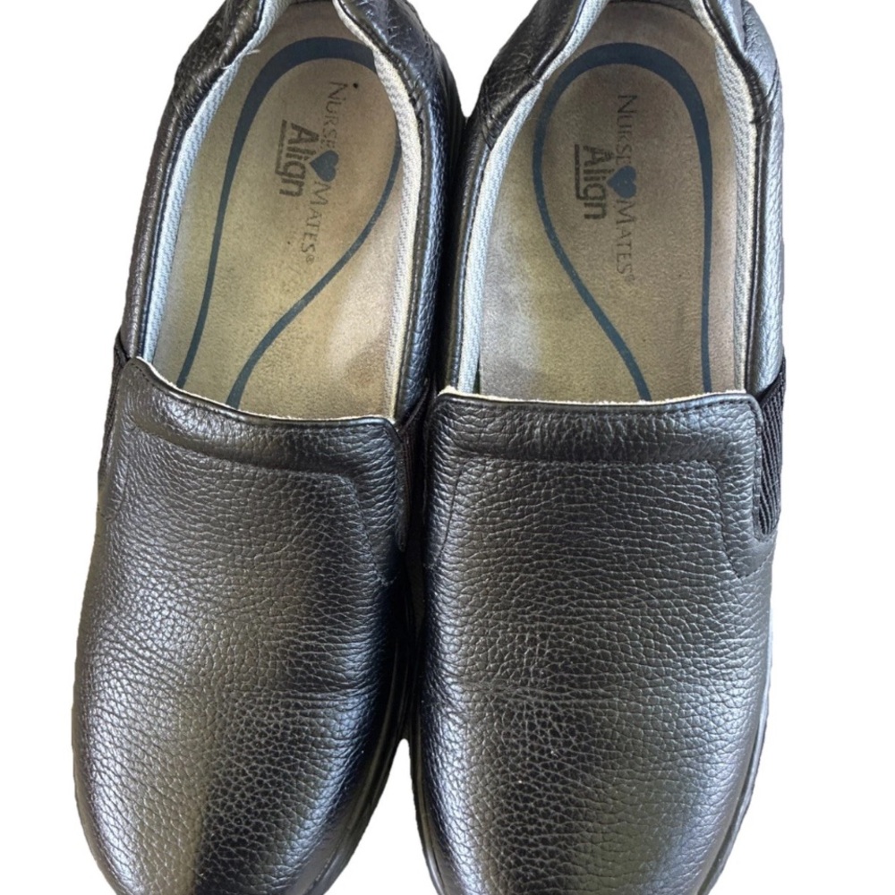 Nurse Mates Align Black Leather Slip On Comfort Shoes Women’s Size 7.5 Wide